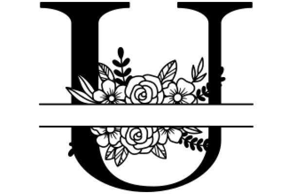 Monochrome Art: A Flower Bouquet with the Letter 'U' Embellished