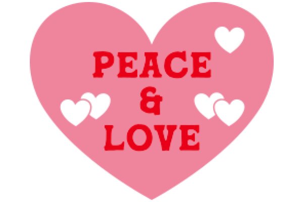 A Pink Heart with the Words 'Peace & Love' and Four White Hearts