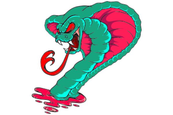 Vivid Illustration of a Cartoon Snake with a Red Tongue and Pink Blood