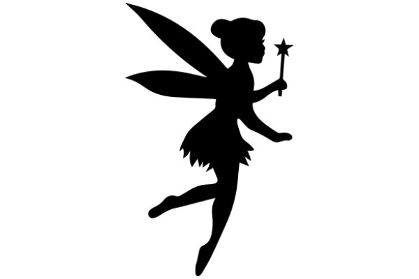 Silhouette of a Tinkerbell-like Figure with a Star Wand