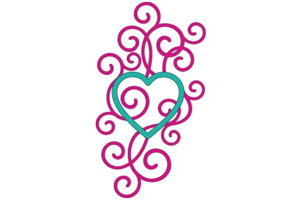 Vibrant Pink and Green Heart Design with Swirling Patterns