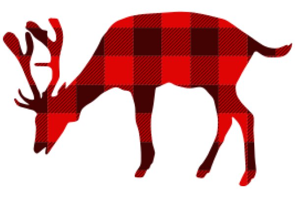 Stylized Red and Black Plaid Deer Silhouette