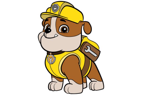 A Cute Cartoon Dog in a Yellow Uniform with a Toolbox