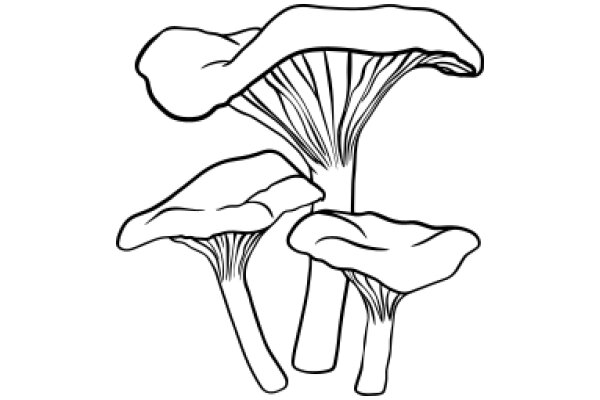 A Simple Line Drawing of Three Mushrooms