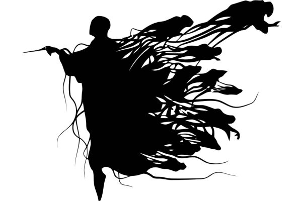 Silhouette of a Figure with Extended Arms and a Tail-like Structure