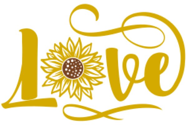 A Golden Sunflower Emblem with the Word 'Love' in a Stylized Font