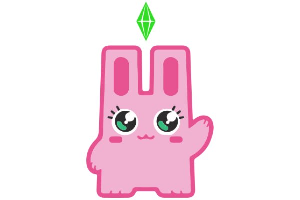 Pink Bunny with Green Gem: A Playful and Cute Illustration