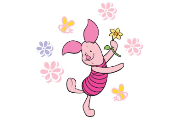 A Pink Bunny with a Flower, Surrounded by Pink Flowers and Bees