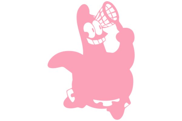 A Playful Pink Cartoon Character with a Net and a Ball