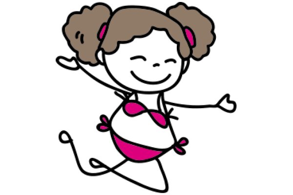 A Playful Cartoon of a Girl in a Bikini, Jumping with Joy