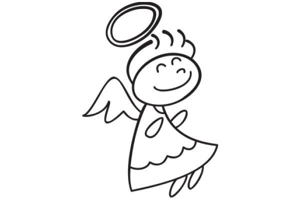 A Whimsical Illustration of a Smiling Angel with Wings and a Halo