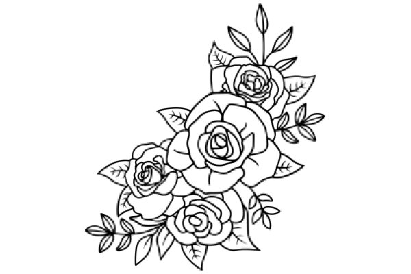 Elegant Rose Bouquet: A Line Art