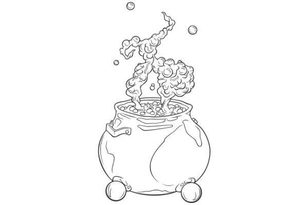 A Whimsical Illustration of a Cauldron with Bubbling Potions