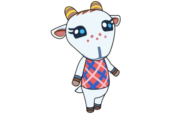 Adorable Cartoon Cow with Blue Eyes and a Red and Blue Vest