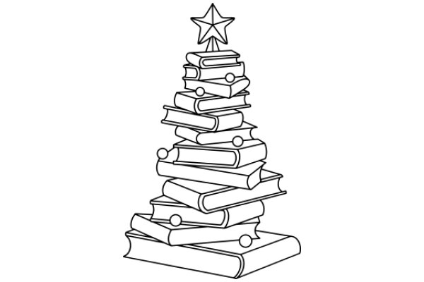 A Festive Stack of Books Under a Star