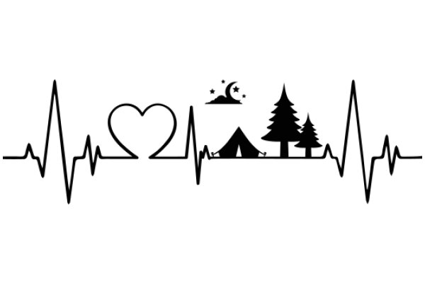 EKG Graphic with Camping and Heart Symbols