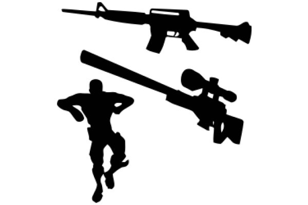 Silhouettes of a Soldier, Gun, and Rifle