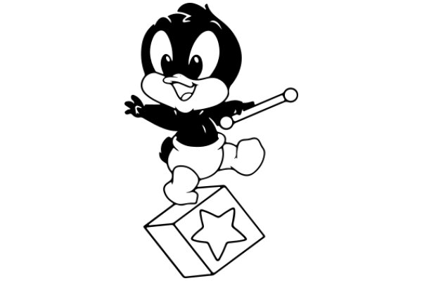 Cartoon Character: A Playful Penguin with a Star-Shaped Box