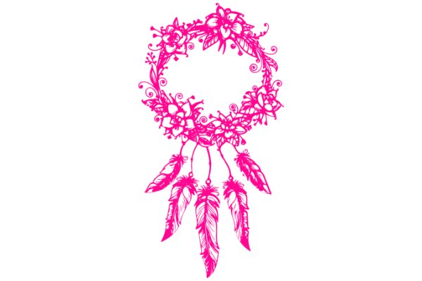 Vibrant Pink Floral Wreath with Feather Accents