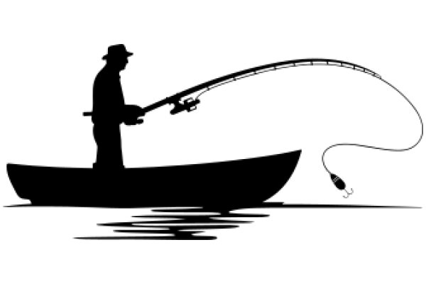 Silhouette of a Fisherman with a Boat and Fishing Gear