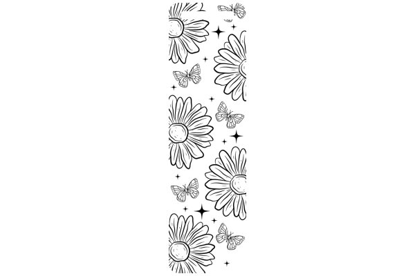 Whimsical Floral Pattern with Butterflies and Stars