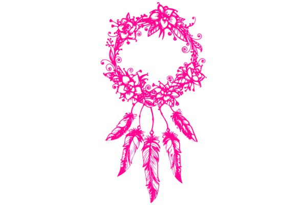 Vibrant Pink Floral Wreath with Feather Accents