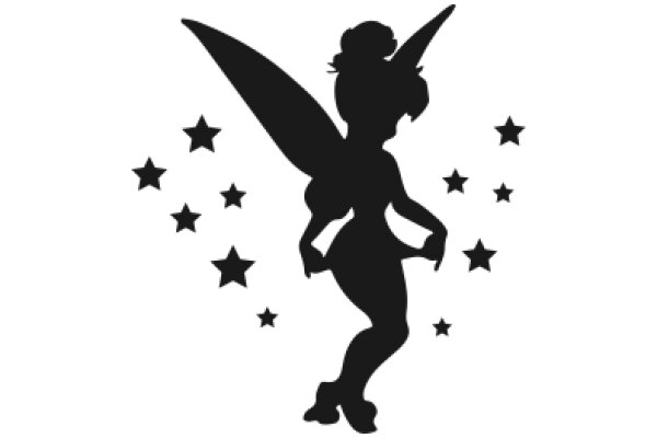 Silhouette of a Tinkerbell-like Figure with Stars in the Background