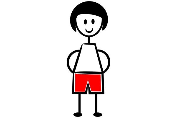 Stylized Cartoon Character with Red Shorts and Black Hair