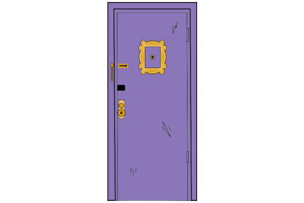 A Purple Door with a Gold Knob and a Scuffed Surface