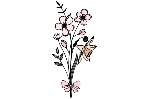 A Bouquet of Flower Illustrations with a Pink Bow