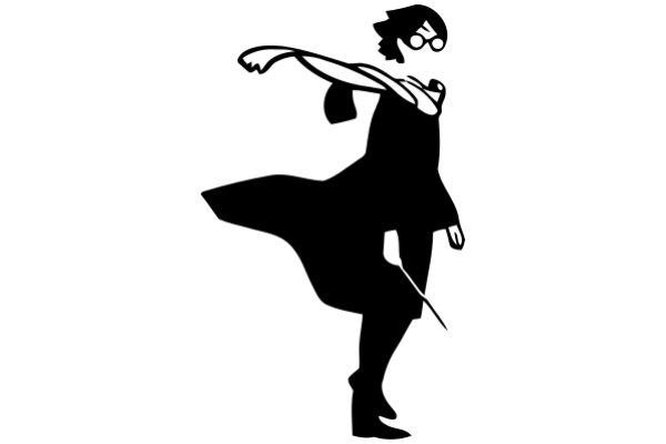 Silhouette of a Stylish Female Figure with a Cane