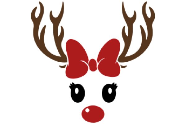 Stylized Christmas Reindeer with Red Bow and Eyes