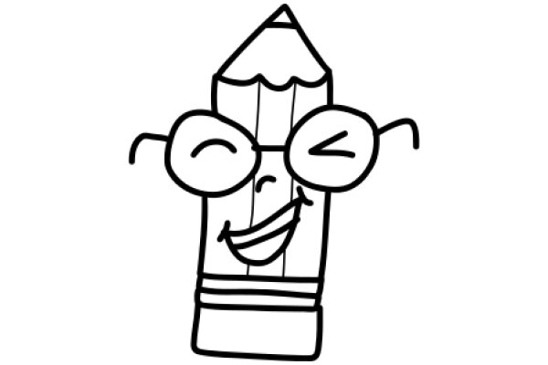 A Whimsical Drawing of a Pencil with a Smiling Face and Eyeglasses