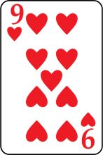 Nine of Hearts Playing Card with Red Hearts