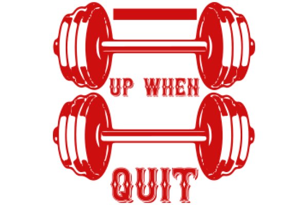 Red and White Weightlifting Logo with the Phrase 'UP WHEN QUIT'