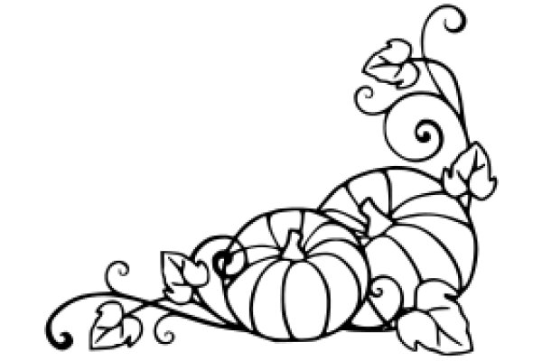 Whimsical Illustration of a Pumpkin and Leaves