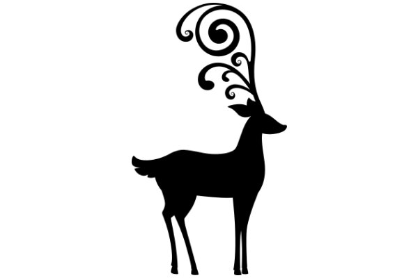 Stylized Black Silhouette of a Deer with Antlers and Swirling Tail