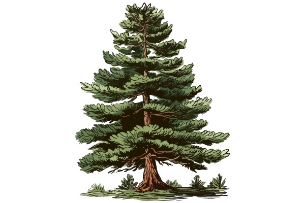 A Whimsical Illustration of a Tall Pine Tree