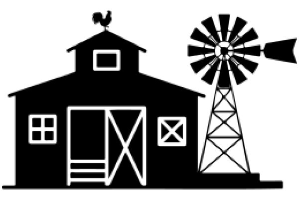 A Silhouette of a Farmhouse with a Windmill and a Rooster on Top