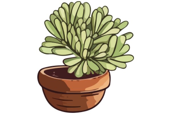 A Whimsical Illustration of a Potted Plant with Green Leaves