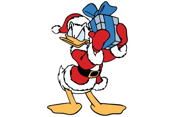 A Festive Scene with Scrooge McDuck and His Christmas Gift