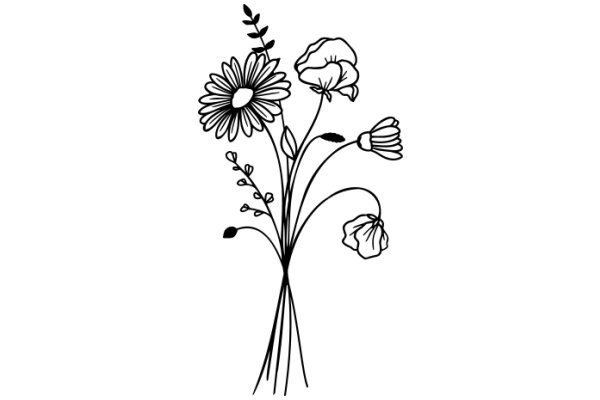 Floral Illustration: A Bouquet of Flowers and Leaves