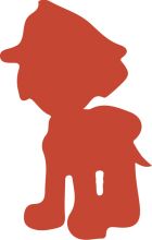 A Red Silhouette of a Character with a Hat and Shoes