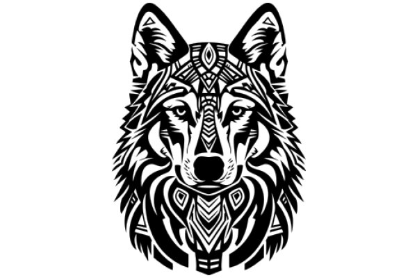 Stylized Wolf Design with Intricate Patterns and Symbols