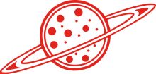 Vibrant Red and White Logo of a Planet and a Pizza