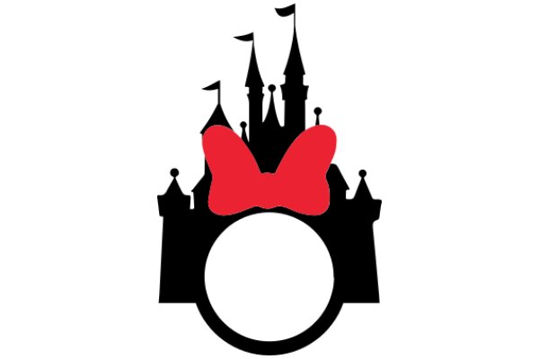 A Whimsical Castle Scene with a Red Bow and a White Circle