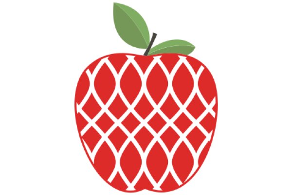 Vibrant Red Apple with a Green Leaf, Illustrated in a Stylized Manner