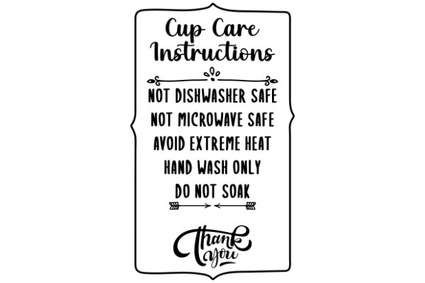 Cup Care Instructions: Not Dishwasher Safe, Not Microwave Safe, Avoid Extreme Heat, Hand Wash Only, Do Not Soak