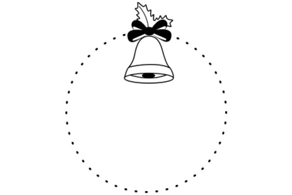 A Whimsical Scene of a Bell with a Bow and a Dotted Line