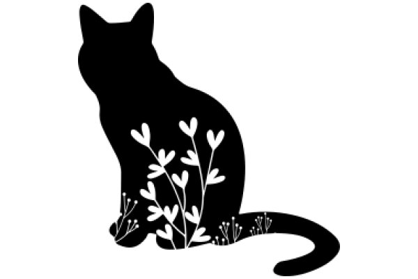 Silhouette of a Cat with Flower Designs